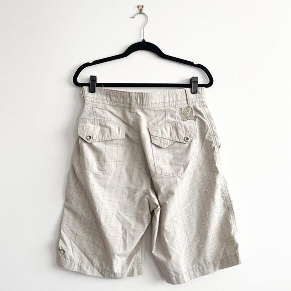 Billabong Chino Shorts Tan Plaid Mid Length Flat Front Men's Size 30 - Picture 2 of 10